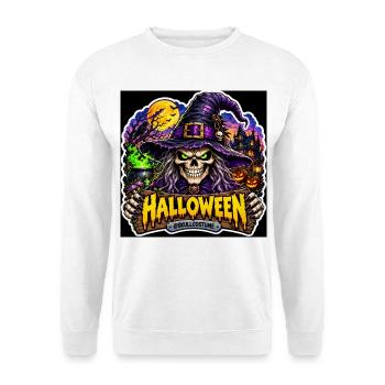 SkullCostume – Halloween-Ausgabe: Die Hexe - Unisex Pullover - Weiß - Vorne - Alina (178cm) & Michal (187cm)