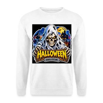 SkullCostume – Halloween Edition: Der Geist - Unisex Pullover - Weiß - Vorne - Alina (178cm) & Michal (187cm)