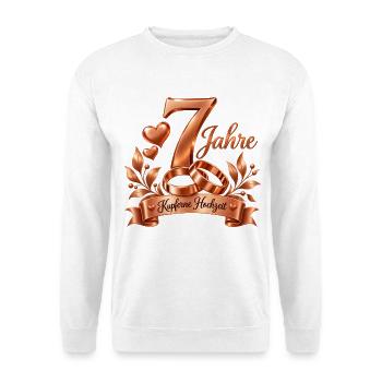 7.Hochzeitstag , Kupferne Hochzeit , 7 Jahre - Unisex Pullover - Weiß - Vorne - Alina (178cm) & Michal (187cm)