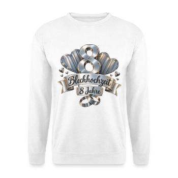 8.Hochzeitstag , Blechhochzeit , 8 Jahre  - Unisex Pullover - Weiß - Vorne - Alina (178cm) & Michal (187cm)