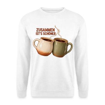 Zusammen ist's schöner - Zwei Kaffeetassen - Unisex Pullover - Weiß - Vorne - Alina (178cm) & Michal (187cm)