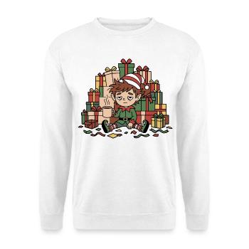 Müder Weihnachtself trinkt Kaffee Weihnachtsgeschenke - Unisex Pullover - Weiß - Vorne - Alina (178cm) & Michal (187cm)