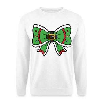 Kawaii Weihnachtself Niedliche Festliche Schleife - Unisex Pullover - Weiß - Vorne - Alina (178cm) & Michal (187cm)