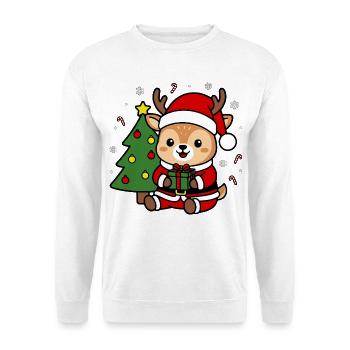 Süßes Kawaii-Hirsch-Weihnachtsbaum-Weihnachtsbaumgeschenk - Unisex Pullover - Weiß - Vorne - Alina (178cm) & Michal (187cm)