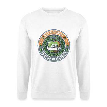 Ernährungsberater – Ernährung, um zu gedeihen, Apfelabzeichen-Geschenk - Unisex Pullover - Weiß - Vorne - Alina (178cm) & Michal (187cm)