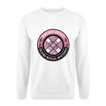 Pathologe Medical Mysteries Slides Abzeichen-Geschenk - Unisex Pullover - Weiß - Vorne - Alina (178cm) & Michal (187cm)