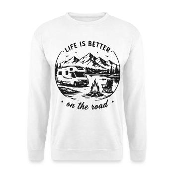 Bergsee Roadtrip Camper - Unisex Pullover - Weiß - Vorne - Alina (178cm) & Michal (187cm)