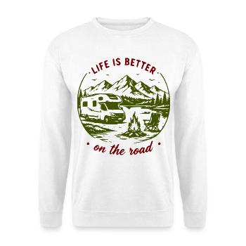 Roadtrip im Freien: Berge und Van - Unisex Pullover - Weiß - Vorne - Alina (178cm) & Michal (187cm)