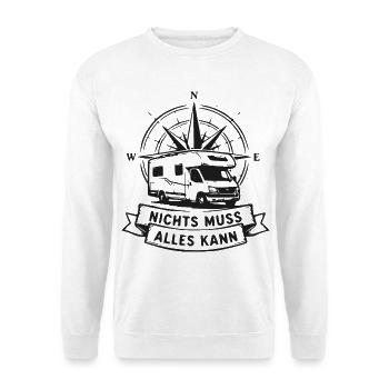Nichts muss, alles kann Camper - Unisex Pullover - Weiß - Vorne - Alina (178cm) & Michal (187cm)