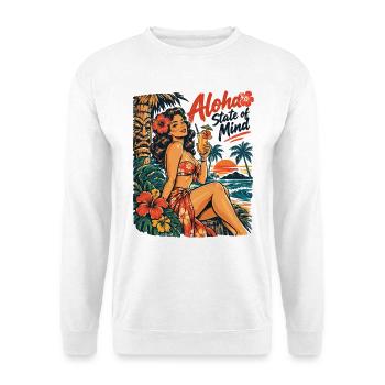Pin-Up Girl Tiki Style: Aloha State of Mind - Unisex Pullover - Weiß - Vorne - Alina (178cm) & Michal (187cm)