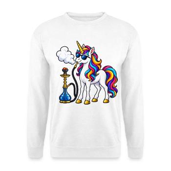 Einhorn mit Shisha – Fantasievolles Motiv - Unisex Pullover - Weiß - Vorne - Alina (178cm) & Michal (187cm)