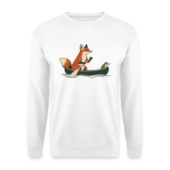 Fuchs und Frosch im Kanu – Outdoor-Abenteuer - Unisex Pullover - Weiß - Vorne - Alina (178cm) & Michal (187cm)