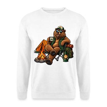 Grizzly beim Camping – Bärisches Outdoor-Abenteuer - Unisex Pullover - Weiß - Vorne - Alina (178cm) & Michal (187cm)