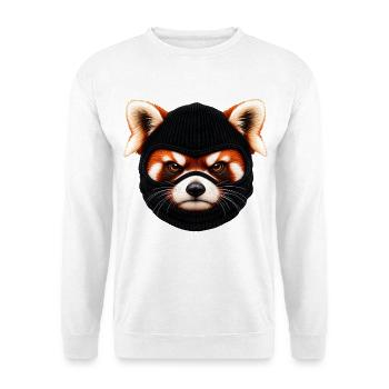 Roter Panda mit Sturmhaube – Freches Tiermotiv - Unisex Pullover - Weiß - Vorne - Alina (178cm) & Michal (187cm)