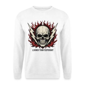 Dreh es lauter, bis es weh tut – Skull Rock & Ca - Unisex Pullover - Weiß - Vorne - Alina (178cm) & Michal (187cm)