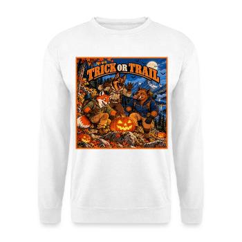 Trick oder Trail – Halloween Outdoor - Unisex Pullover - Weiß - Vorne - Alina (178cm) & Michal (187cm)