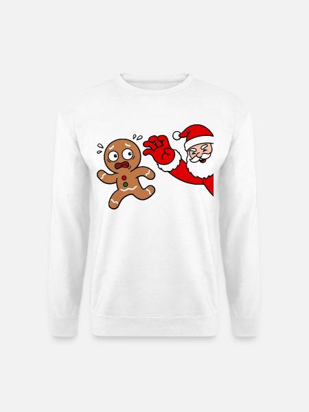 Kawaii-Lebkuchenmann flieht aus Santa Christmas - Unisex Pullover - Weiß