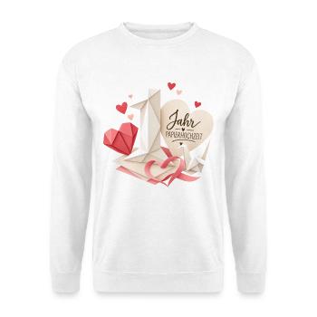 1.Hochzeitstag Papierhochzeit - Unisex Pullover - Weiß - Vorne - Alina (178cm) & Michal (187cm)