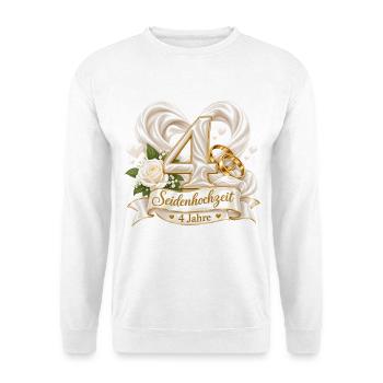 4.Hochzeitstag , Seidenhochzeit 4 Jahre  - Unisex Pullover - Weiß - Vorne - Alina (178cm) & Michal (187cm)