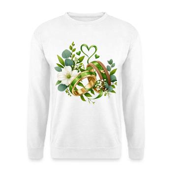 Grünehochzeit , Grünes Liebesband Hochzeitsdesign - Unisex Pullover - Weiß - Vorne - Alina (178cm) & Michal (187cm)