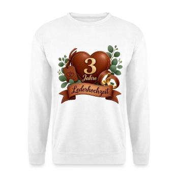 3.Hochzeitstag , Lederhochzeit 3 Jahre  - Unisex Pullover - Weiß - Vorne - Alina (178cm) & Michal (187cm)