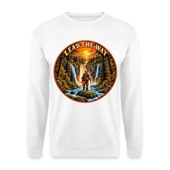 Führe den Weg – Abenteuerlustiger Fuchs im Wald - Unisex Pullover - Weiß - Vorne - Alina (178cm) & Michal (187cm)