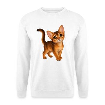 Abessinierkatze Kawaii Style – Süße Katze - Unisex Pullover - Weiß - Vorne - Alina (178cm) & Michal (187cm)