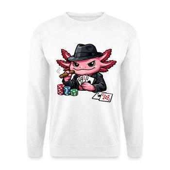 Axolotl beim Pokern – Süßer Pokerfan - Unisex Pullover - Weiß - Vorne - Alina (178cm) & Michal (187cm)