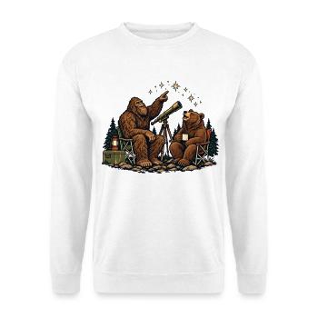 Bär und Bigfoot beobachten Sterne – Outdoor - Unisex Pullover - Weiß - Vorne - Alina (178cm) & Michal (187cm)
