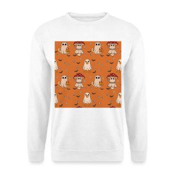 Halloween Katzen Geister Pilz Muster - Unisex Pullover - Weiß - Vorne - Alina (178cm) & Michal (187cm)