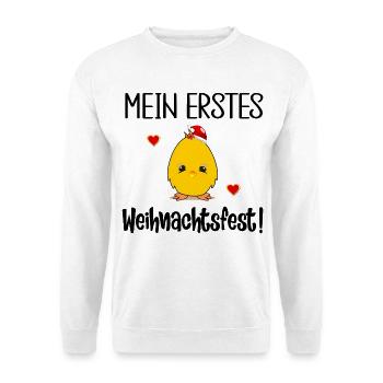 Mein erstes Weihnachtsfest Küken - Unisex Pullover - Weiß - Vorne - Alina (178cm) & Michal (187cm)