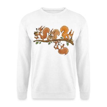 Lustige Eichhörnchen Eichel Wald Tierhumor - Unisex Pullover - Weiß - Vorne - Alina (178cm) & Michal (187cm)
