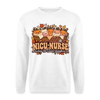 NICU-Nurse: Die kleinsten Kürbchen - Unisex Pullover - Weiß - Vorne - Alina (178cm) & Michal (187cm)