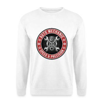 Auto Mechanic Kolbenschlüssel Garagenabzeichen Geschenk - Unisex Pullover - Weiß - Vorne - Alina (178cm) & Michal (187cm)