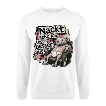 Nackt sehe ich noch besser aus - Nacktmull lustig - Unisex Pullover - Weiß - Vorne - Alina (178cm) & Michal (187cm)