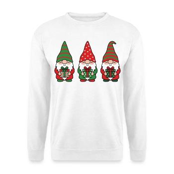 Süße Kawaii-Weihnachtszwerge halten Geschenke - Unisex Pullover - Weiß - Vorne - Alina (178cm) & Michal (187cm)