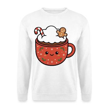 Süßer Kawaii heißer Kakao-Weihnachts-Lebkuchen - Unisex Pullover - Weiß - Vorne - Alina (178cm) & Michal (187cm)