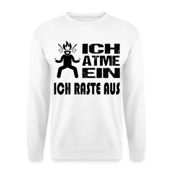 Einatmen Ausrasten Explodieren Colerisch Sprüche - Unisex Pullover - Weiß - Vorne - Alina (178cm) & Michal (187cm)