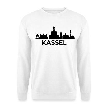 Kassel Wahrzeichen Silhouette skyline - Unisex Pullover - Weiß - Vorne - Alina (178cm) & Michal (187cm)