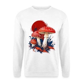 Fly Agaric Rotes Sonnenhemd - Unisex Pullover - Weiß - Vorne - Alina (178cm) & Michal (187cm)