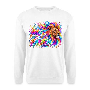 Mut hat viele Farben – Löwenstärke - Unisex Pullover - Weiß - Vorne - Alina (178cm) & Michal (187cm)