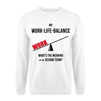 Meine Work-Life-Balance – Zweites Semester? (Wippe POS2C) - Unisex Pullover - Weiß - Vorne - Alina (178cm) & Michal (187cm)