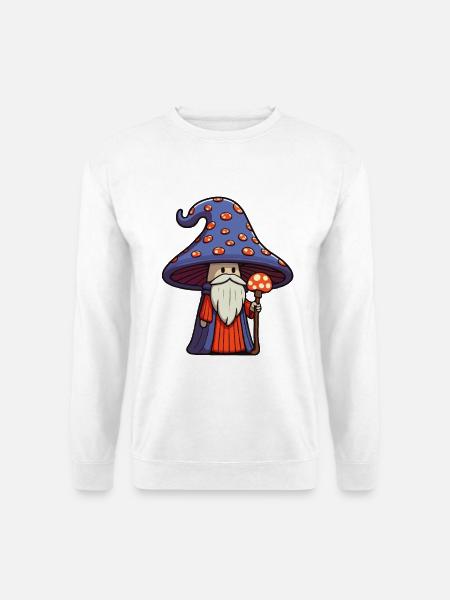 Süßer Pilz Zauberer mit Bart - Unisex Pullover - Weiß