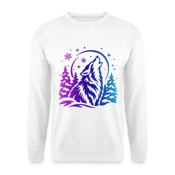 Wolf im Winterwald - Unisex Pullover - Weiß - Vorne - Alina (178cm) & Michal (187cm)