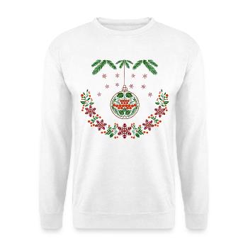 Weihnachtskranz mit Vogelbeeren - Unisex Pullover - Weiß - Vorne - Alina (178cm) & Michal (187cm)