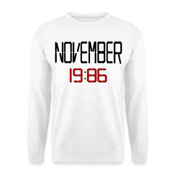 40. Geburtstag November 1986 - Unisex Pullover - Weiß - Vorne - Alina (178cm) & Michal (187cm)