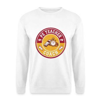 Vintage Sportlehrer-Trainerpfeife-Stoppuhr-Abzeichen - Unisex Pullover - Weiß - Vorne - Alina (178cm) & Michal (187cm)