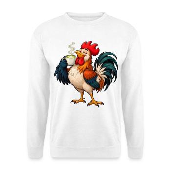  Hahn mit Matcha Latte – Lustiges Tiermotiv - Unisex Pullover - Weiß - Vorne - Alina (178cm) & Michal (187cm)
