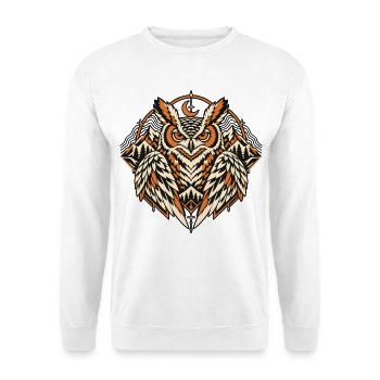Nachtwächter Eule – Alpine Wildnis - Unisex Pullover - Weiß - Vorne - Alina (178cm) & Michal (187cm)