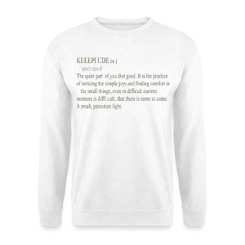 Stille Freude Typo-Definition - Unisex Pullover - Weiß - Vorne - Alina (178cm) & Michal (187cm)